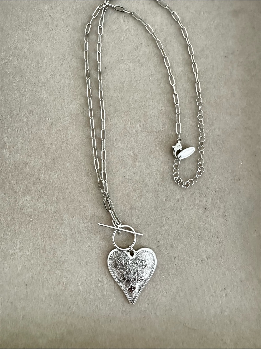 Silver Heart Pendant Necklace with Toggle Clasp